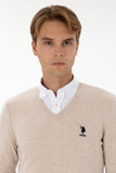 USPA Men Jumper V/Neck Stone Melange VR225 USPJR400 US POLO ASSN.