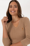 USPA Women Jumper V/Neck Camel Melange VR122 USPJR391 US POLO ASSN.