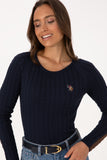 USPA Women Jumper R/Neck Elbow Patch Navy VR033 USPJR390 US POLO ASSN.