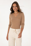 USPA Women Jumper V/Neck Camel Melange VR122 USPJR391 US POLO ASSN.