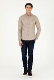 USPA Men Shirt  Cedro S F/S Khaki VR027 USPSH369 US Polo Assn.