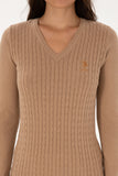 USPA Women Jumper V/Neck Camel Melange VR122 USPJR391 US POLO ASSN.