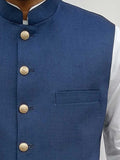 Nabeel & Aqeel Men Waist Coat Blue Self Golden Antique Button NWCB0082