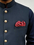 Nabeel & Aqeel Men Waist Coat Navy Weaved Golden Antique Button NWCB0083