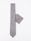 Piero Butti Tie with Pocket Square Grey Leaf Pattern PBTPS036