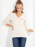 USPA Women Jumper V/Neck Multi Logo Cream Color Melani VR159 USPJR318